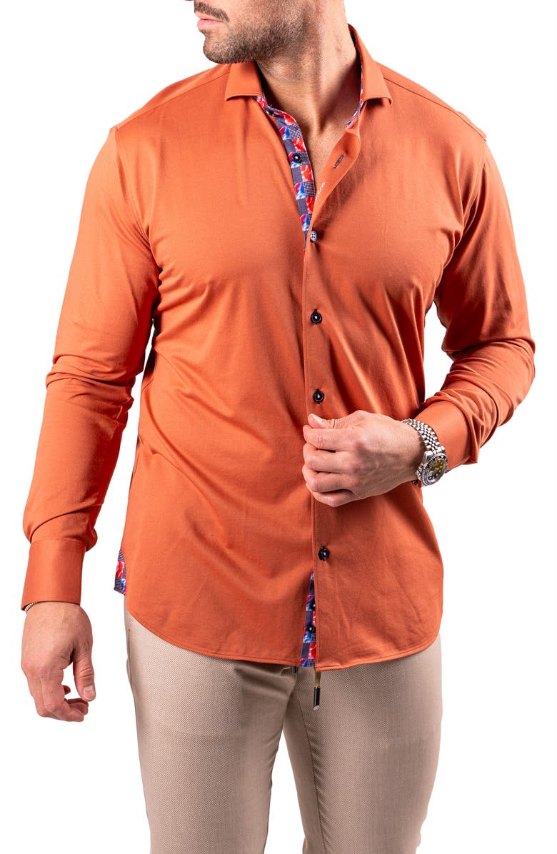 Maceoo Einstein Resistance Contemporary Fit Knit Button-Up Shirt, Alternate, color, Orange