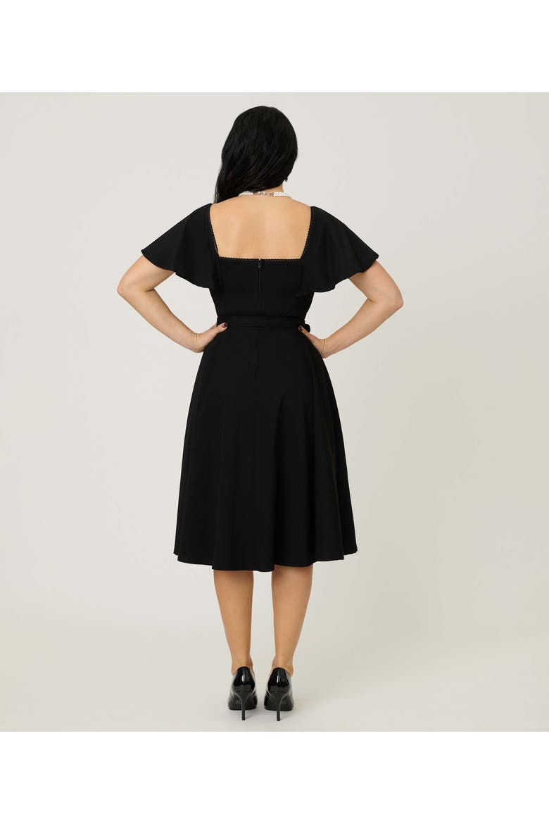 Flutter Sleeve Belted Swing Dress, Alternate, color, Solid Black