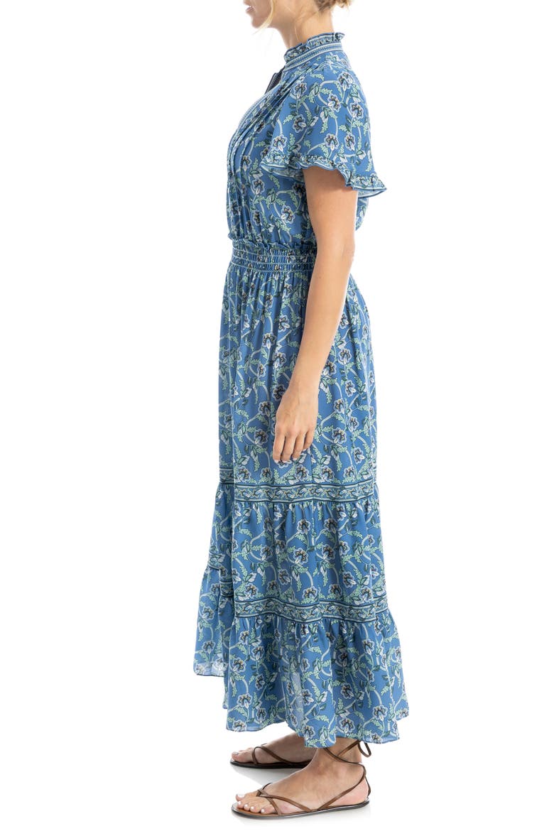 Smocked Flutter Sleeve Maxi Dress, Alternate, color, BLUE LEAFY FLORAL WAVE