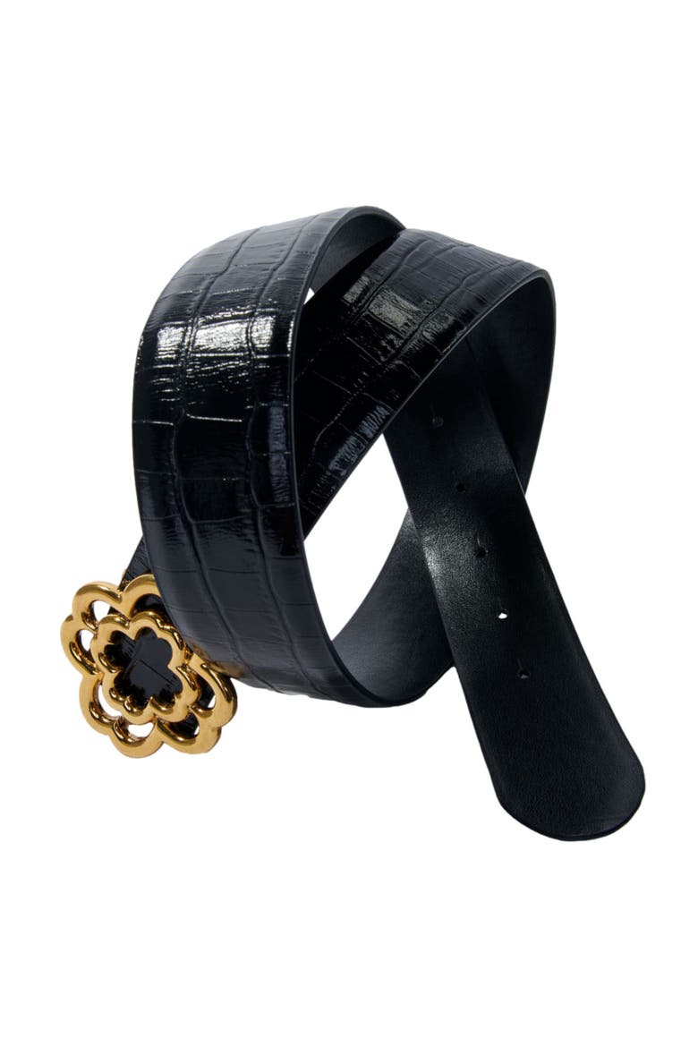 Croc-effect leather double M belt, Alternate, color, Black