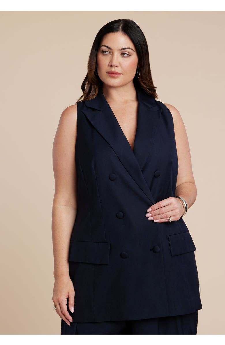 ELOQUII Long Tailored Vest, Main, color, Navy