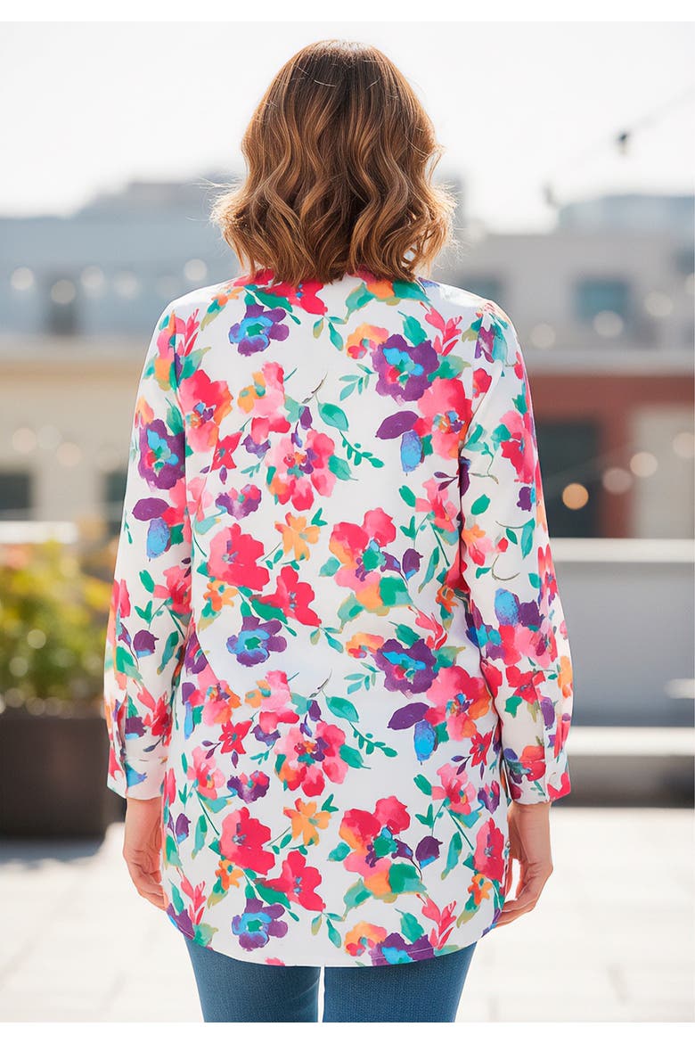Georgette Button Front Tunic, Alternate, color, MULTI WATERCOLOR FLORAL