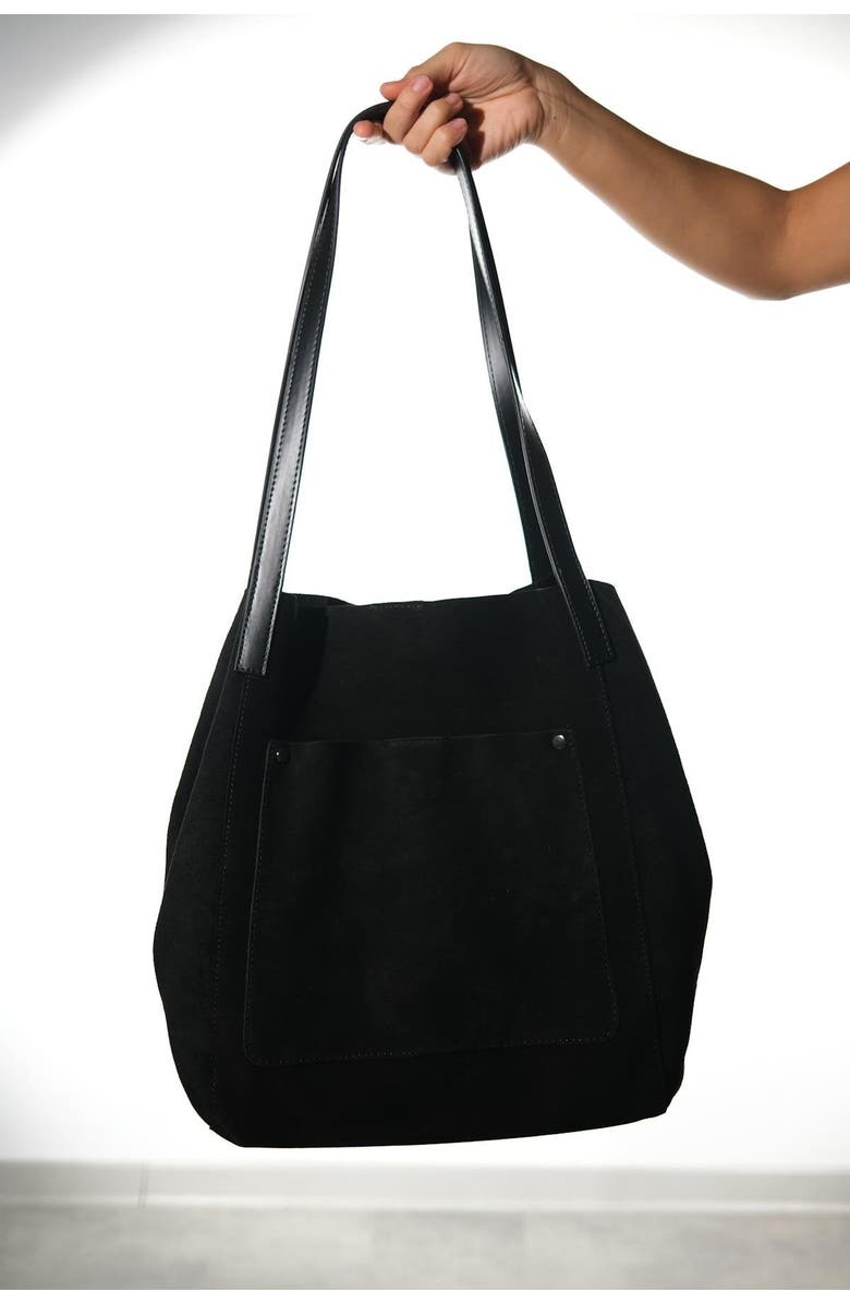 Forever & Always Shoes Alfred Leather Shoulder Bag, Alternate, color, Black Suede