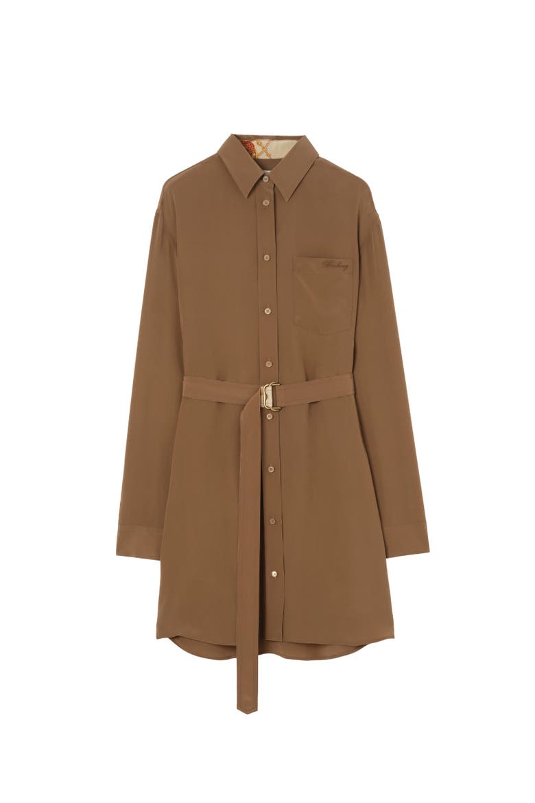 Silk Crepe de Chine Shirt Dress, Alternate, color, Puddle brown