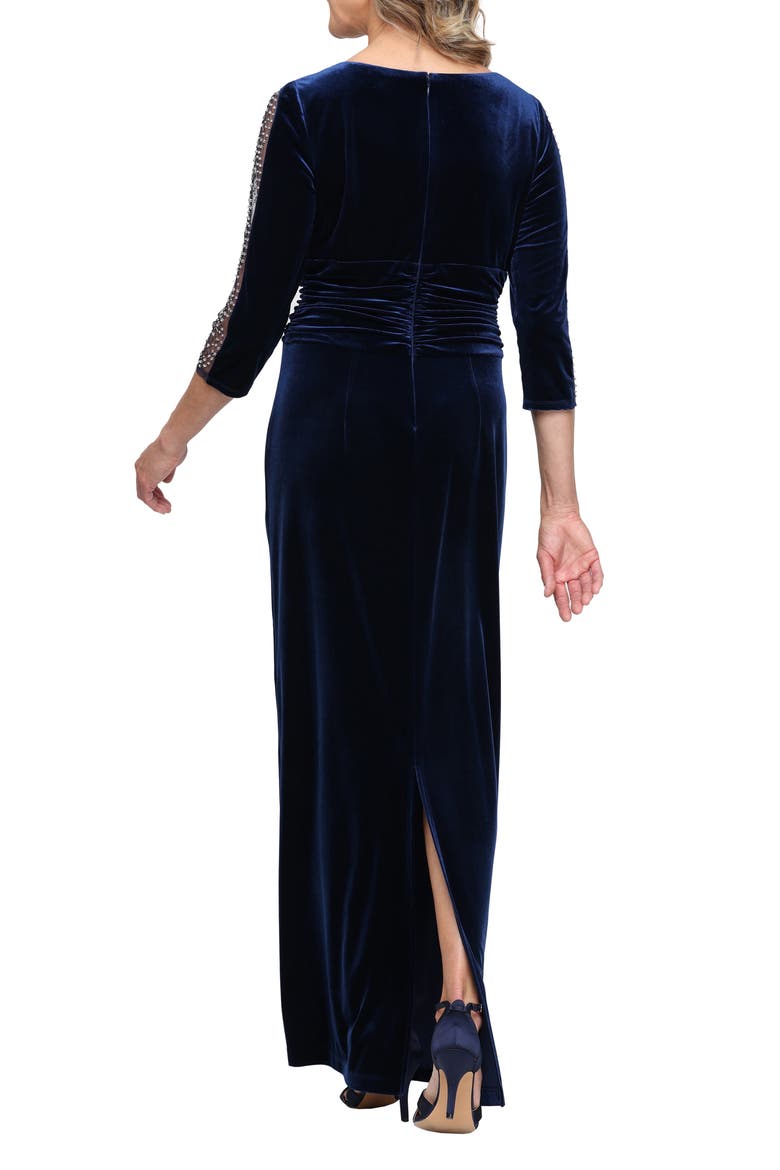 Embellished Sleeve Stretch Velvet Maxi Cocktail Dress, Alternate, color, IMPERIAL