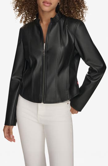 Levi's® Water Resistant Slim Fit Faux Leather Racer Jacket In Black