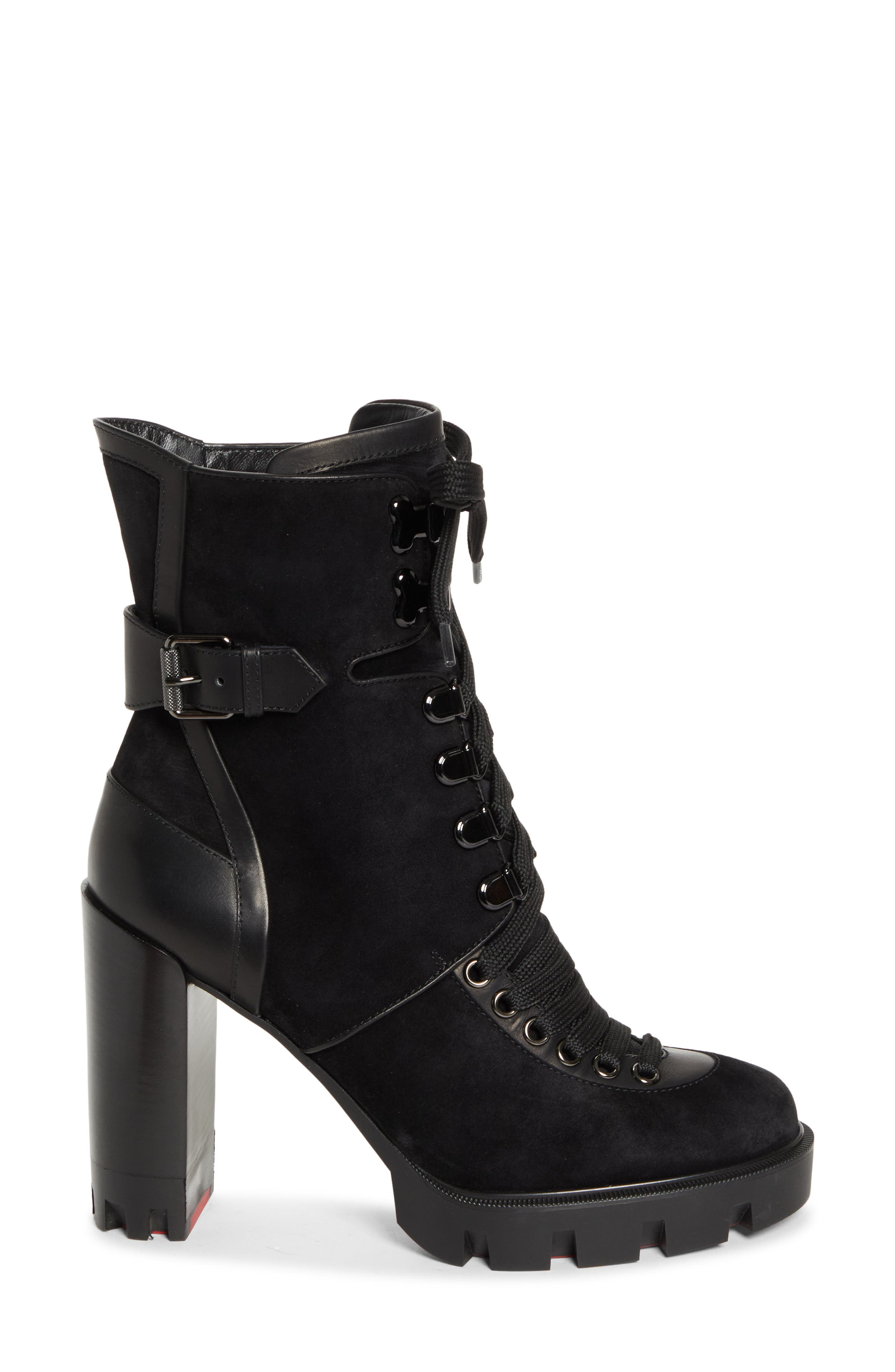 Christian Louboutin Macademia Combat Boot, Alternate, color, Black/ Black Lucido
