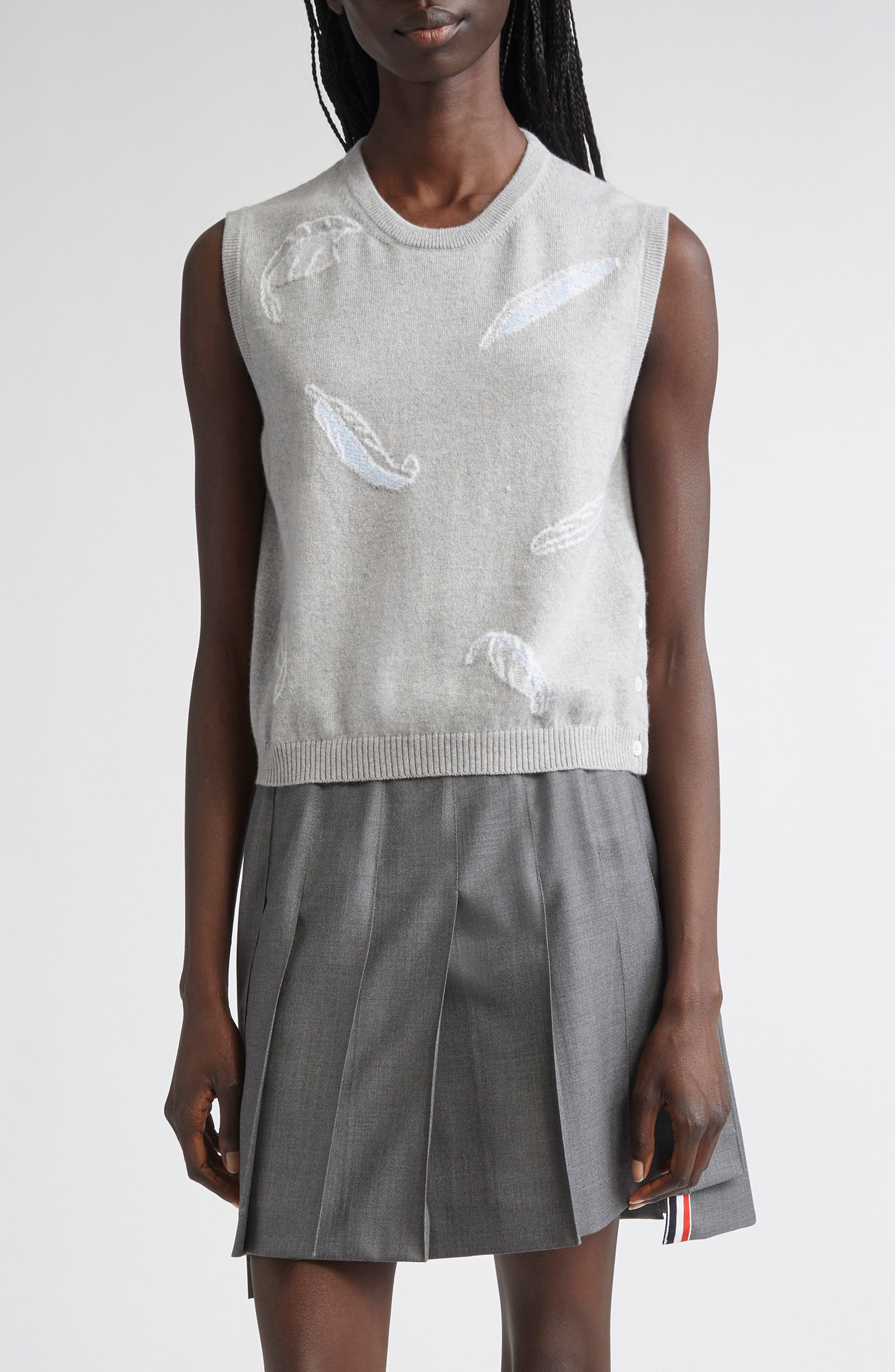 Feather Intarsia Cashmere Sweater Vest