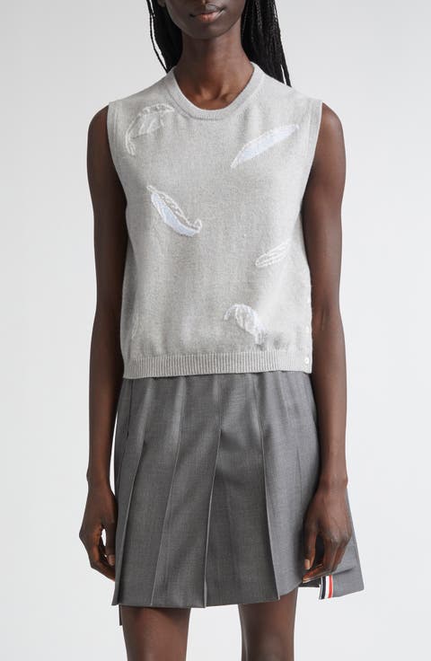 Feather Intarsia Cashmere Sweater Vest