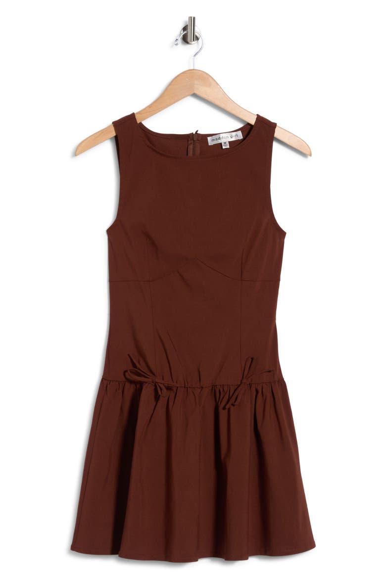 Sleeveless Bow Embellished Drop Waist Minidress, Alternate, color, CHOCOLATE