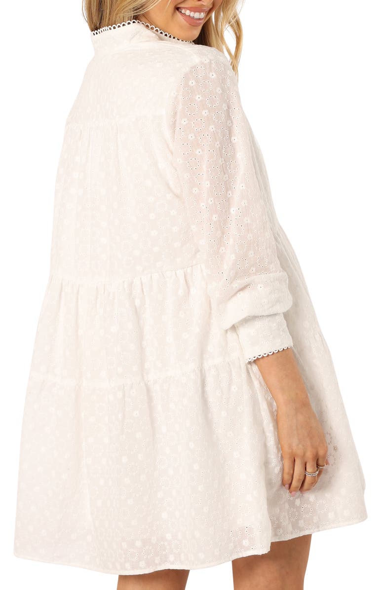 Petal & Pup Delia Tiered Long Sleeve Cotton Eyelet Minidress, Alternate, color, 