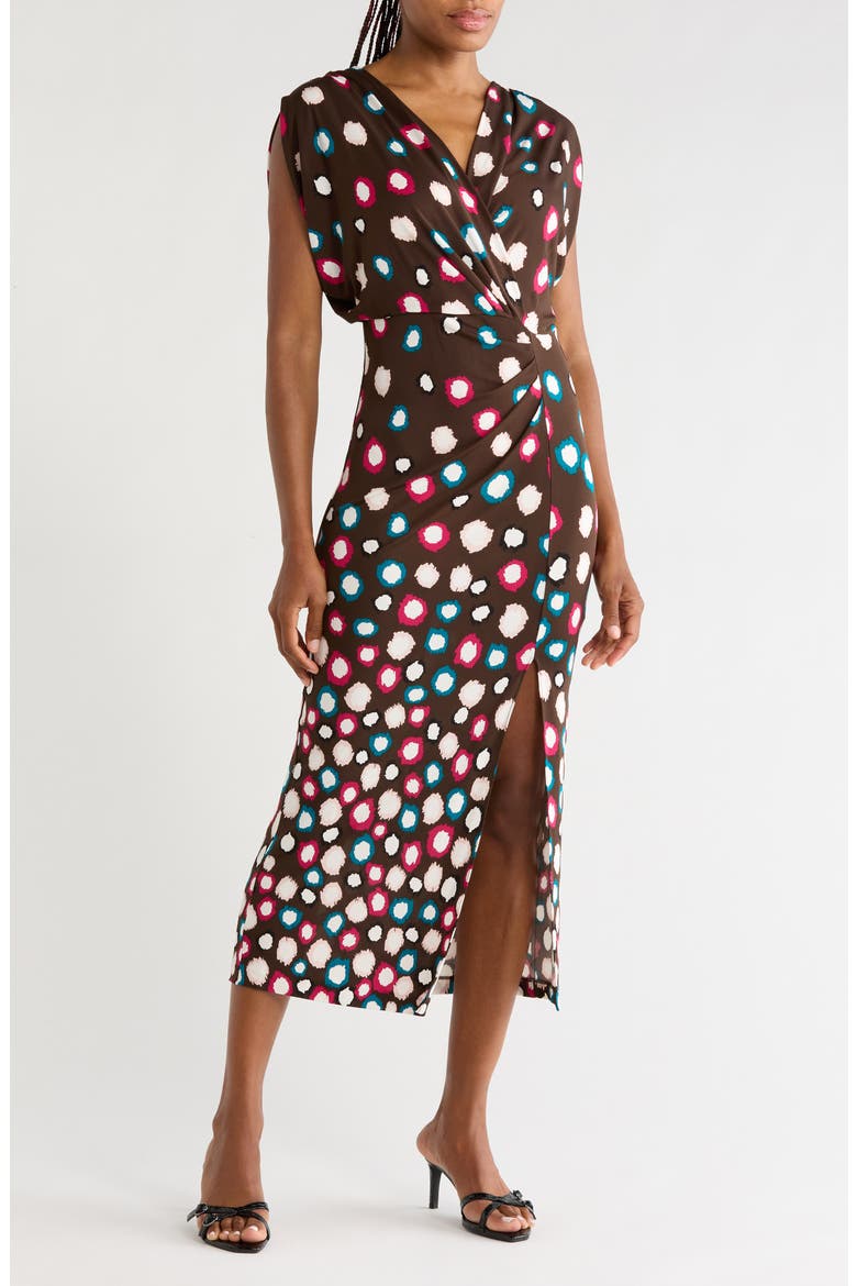 Williams Surplice Midi Dress, Main, color, LEOPARD SPOT COFFEE GRIND