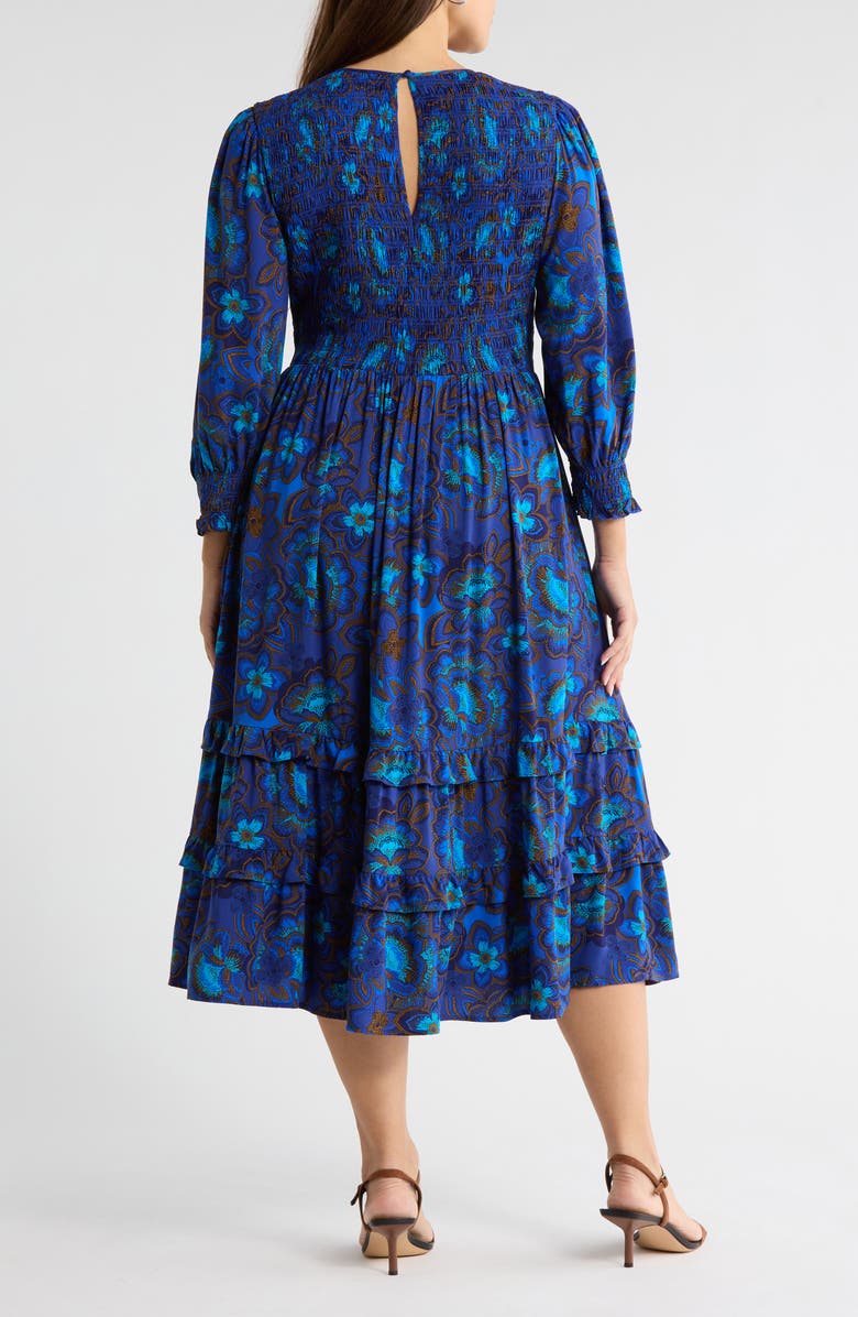 SUGARLIPS Bluford Smocked Long Sleeve Midi Dress, Alternate, color, Navy-Blue