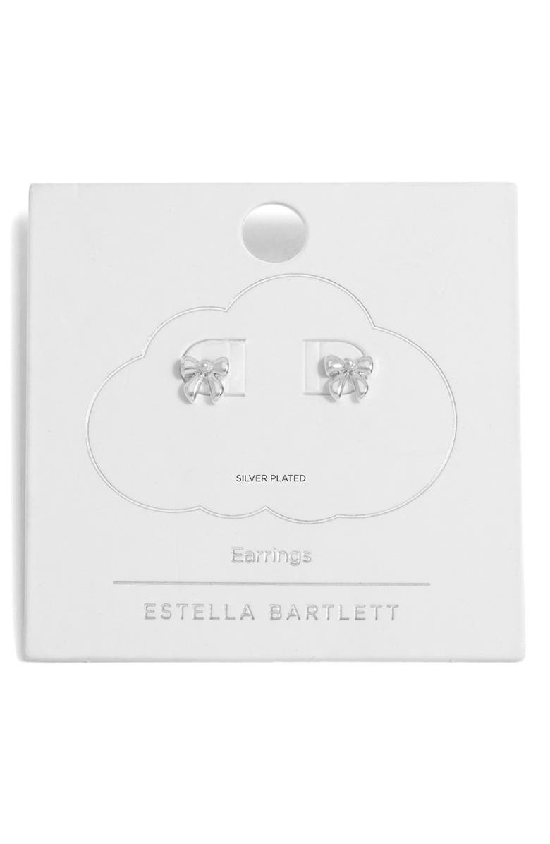 Estella Bartlett Faux Pearl Bow Stud Earrings, Alternate, color, Silver