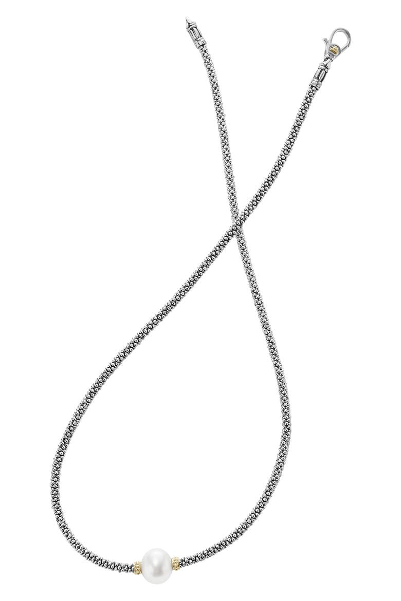 Luna Pearl Station Collar Necklace, Alternate, color, SILVER/PEARL
