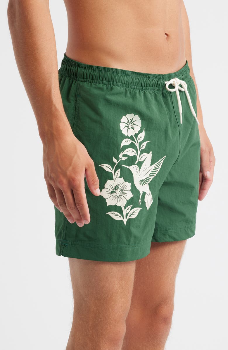 PacSun Hummingbird Floral Swim Trunks, Alternate, color, Green