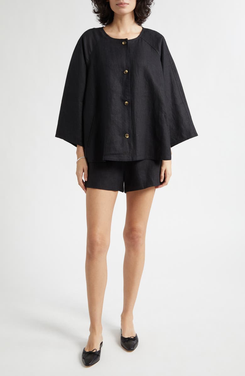 POSSE Perri Mid Rise Linen Mini Shorts, Alternate, color, Black