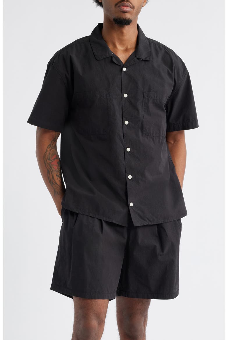Relaxed Fit Camp Shirt, Main, color, BLACK