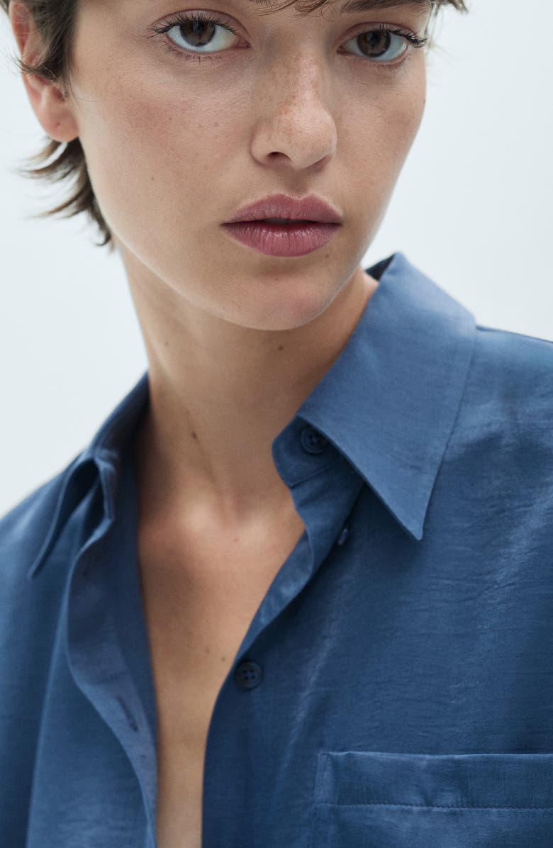 MANGO Hammered Satin Cap Sleeve Button-Up Shirt, Alternate, color, 