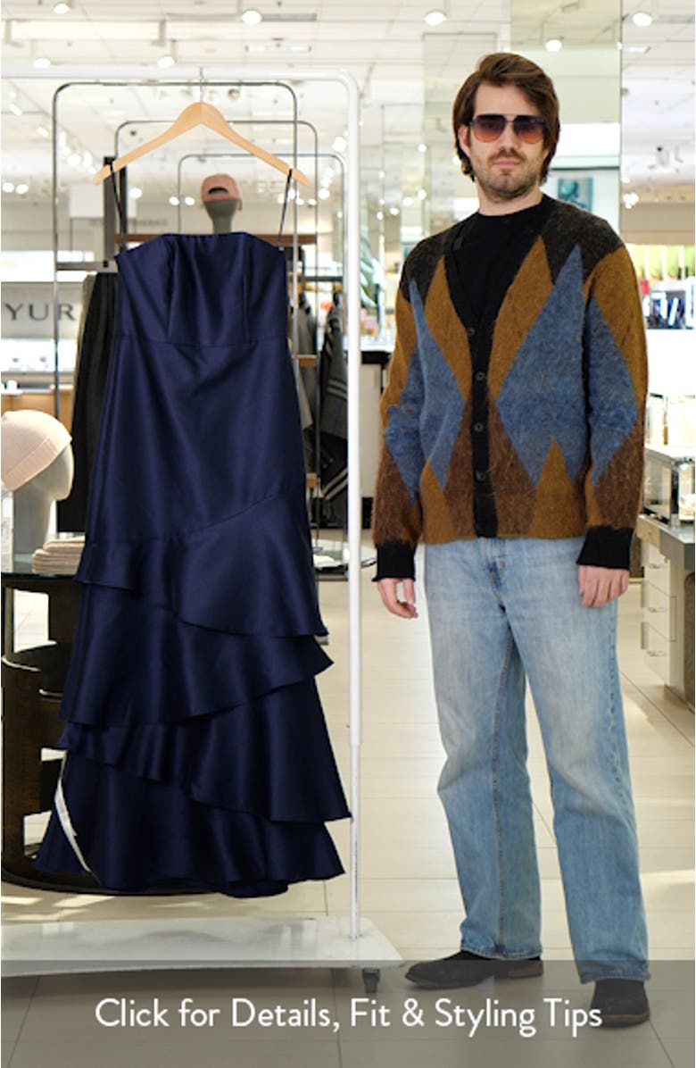 Ruffle Strapless Tiered Satin Twill Gown, sales video thumbnail