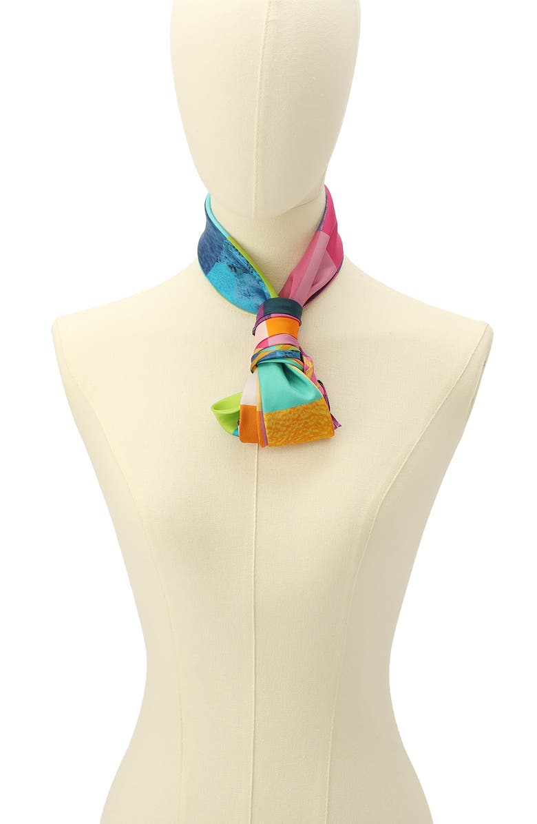 Kurt Geiger London Stained Glass Print Silk Square Scarf, Alternate, color, Classic Rainbow