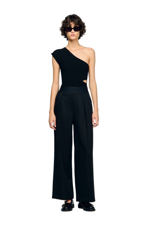 Sandro Asymmetric Knit Bodysuit In Black