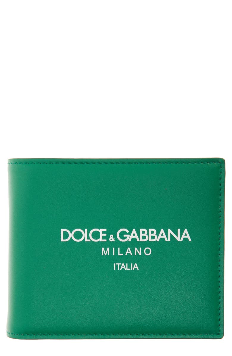 Dolce&Gabbana Logo Leather Bifold Wallet, Main, color, Green Logo