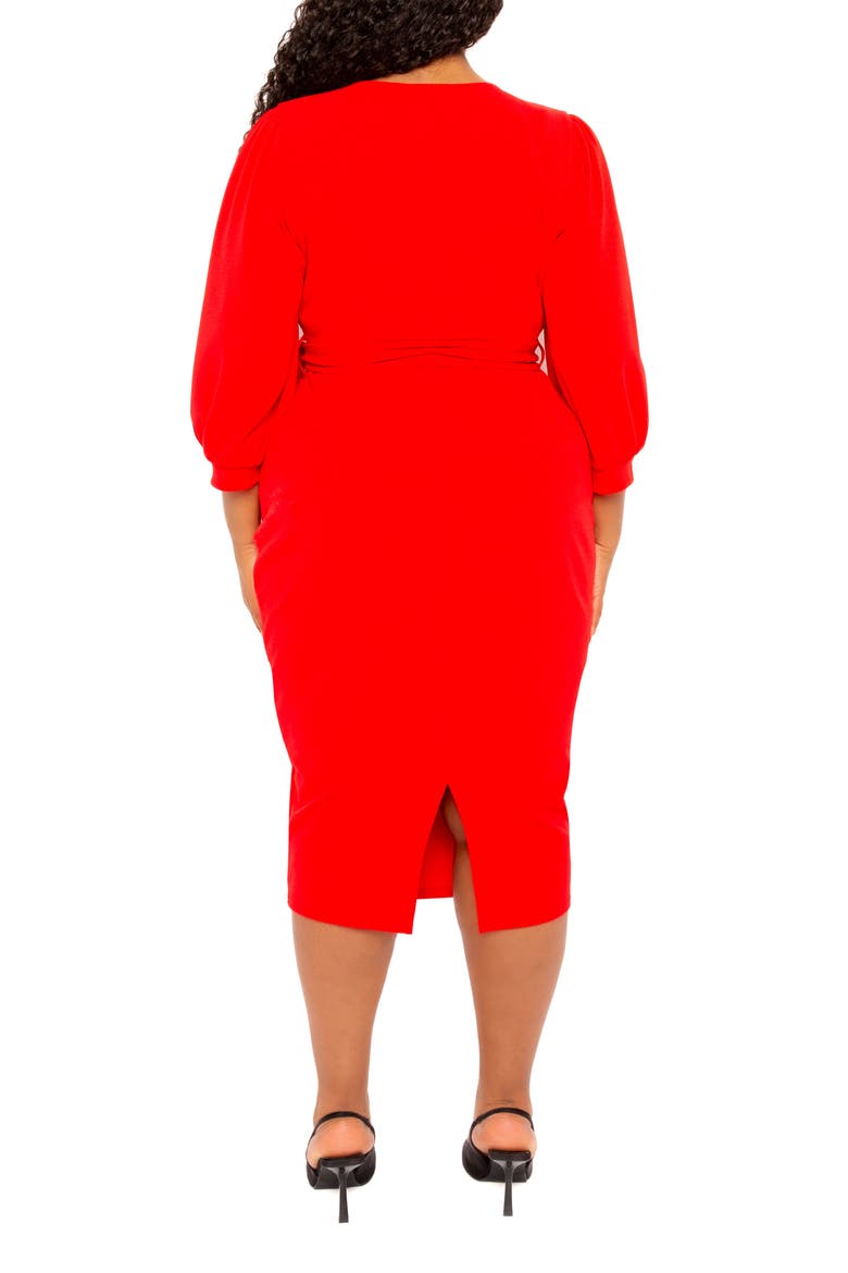 Faux Wrap Midi Dress, Alternate, color, RED