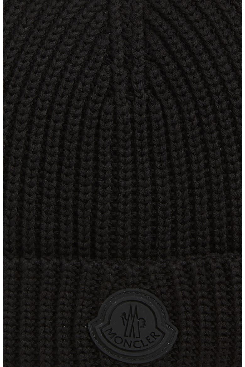 Logo Patch Cotton Rib Beanie, Alternate, color, BLACK