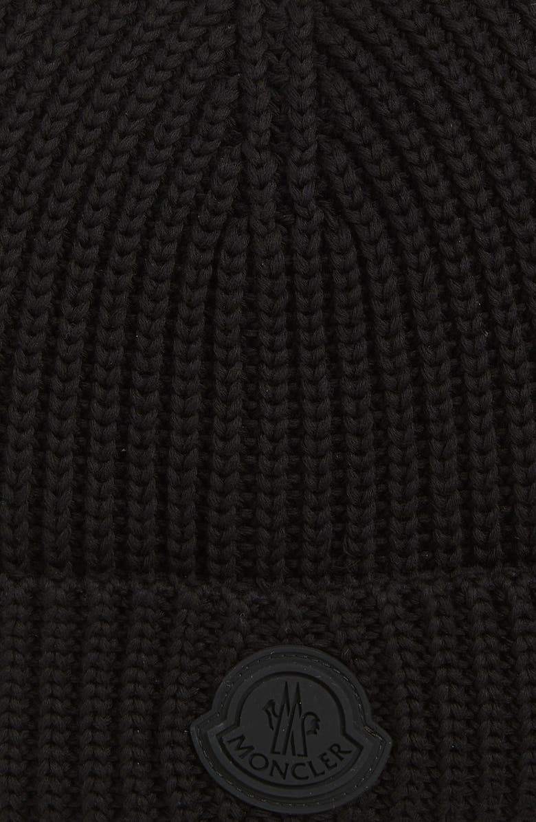 Moncler Logo Patch Cotton Rib Beanie, Alternate, color, Black