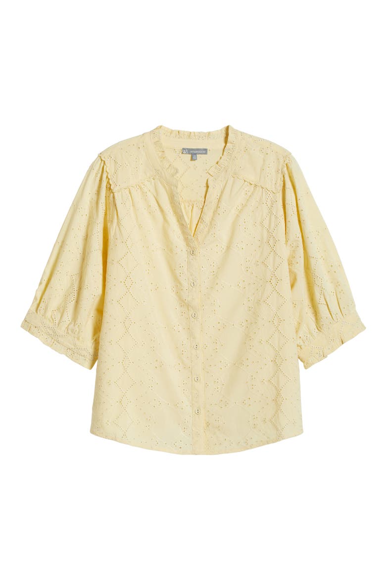 Below Eyelet Lantern Sleeve Top, Alternate, color, BUTTERCREAM