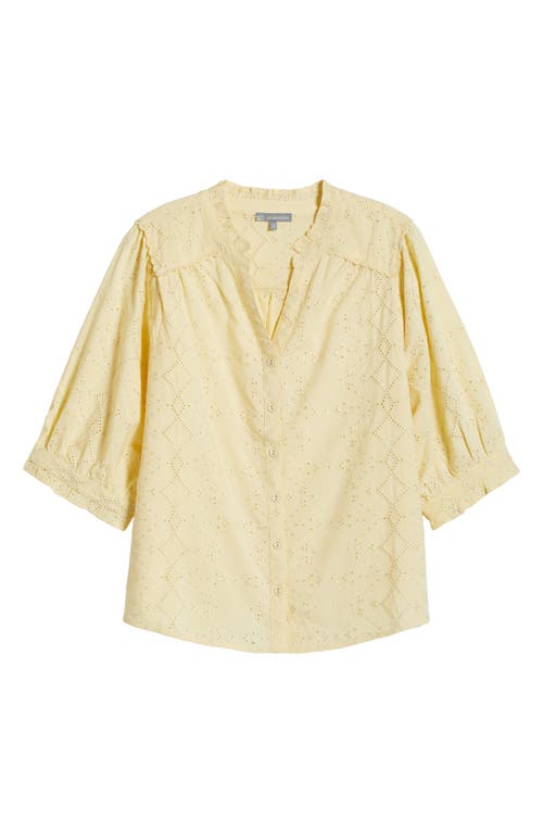 Wit & Wisdom Below Eyelet Lantern Sleeve Top In Buttercream