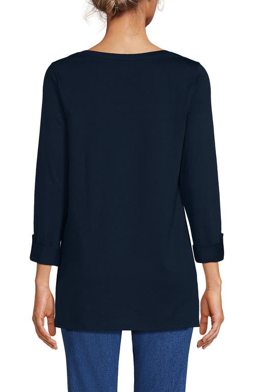 Lands' End Supima Cotton Adjustable 3/4 Sleeve Boatneck Tunic In Radiant Navy