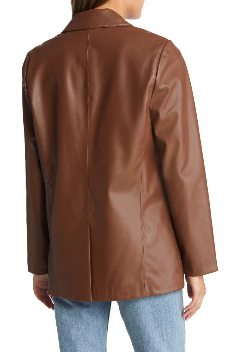 Faux Leather Blazer, Alternate, color, BROWN PINECONE