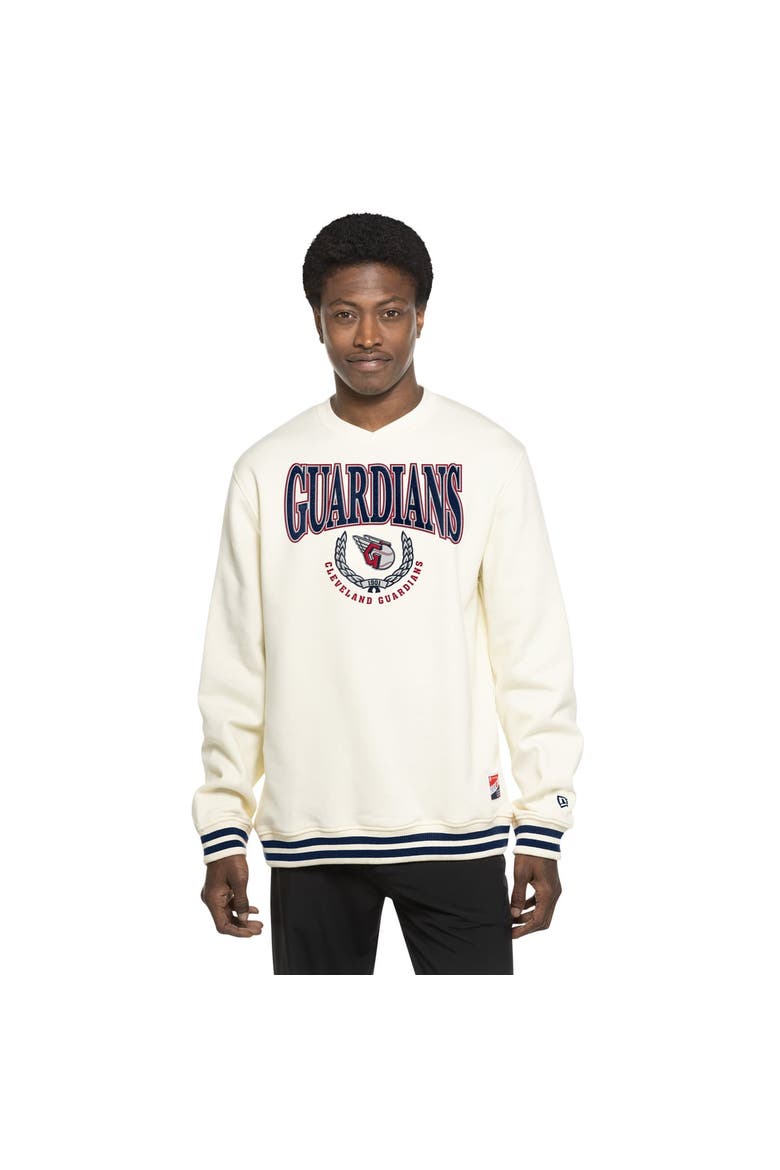 Men's New Era White Cleveland Guardians Throwback Sweatshirt, Main, color, Cream