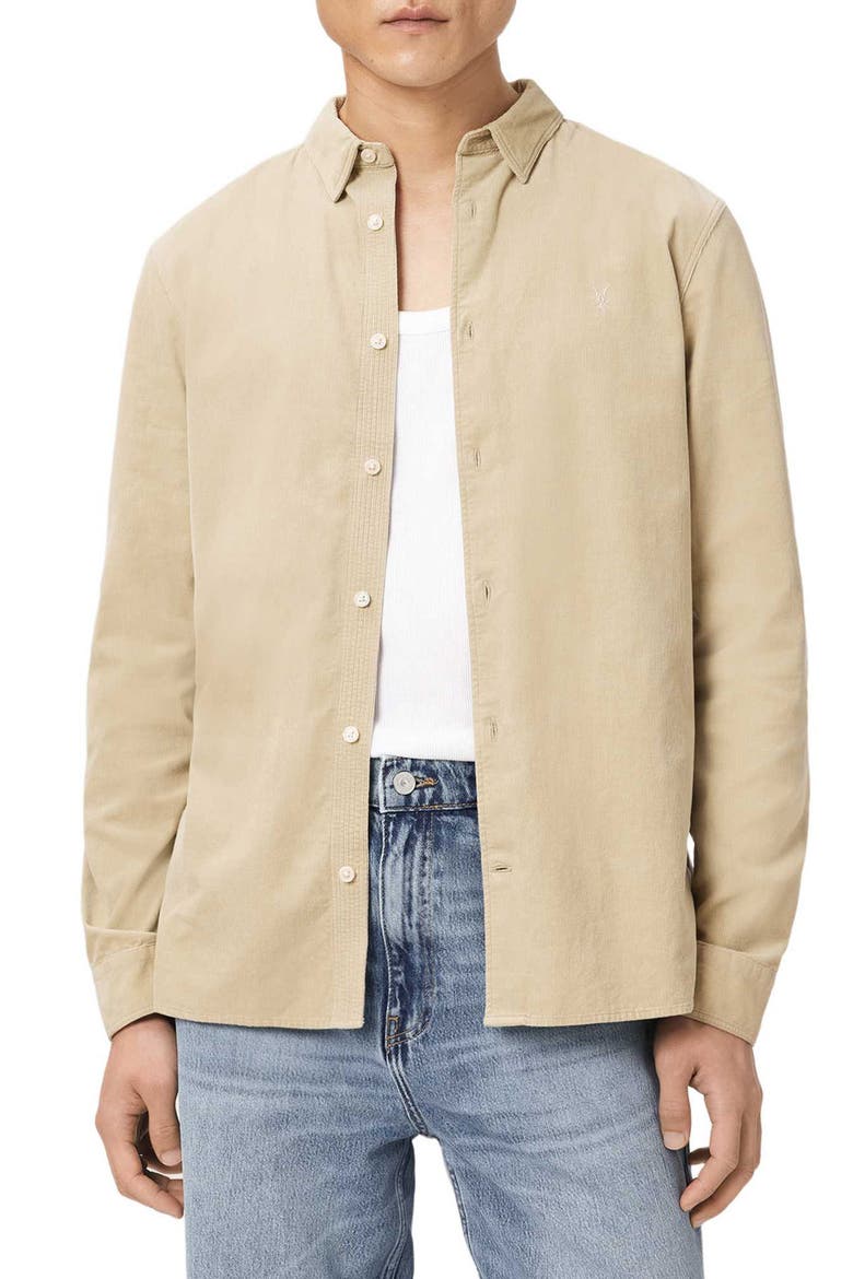 Birchwood Fine Wale Corduroy Button-Up Shirt, Main, color, CORD BROWN