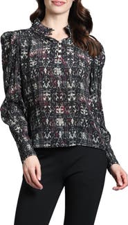 APNY Puff Shoulder Button Front Top