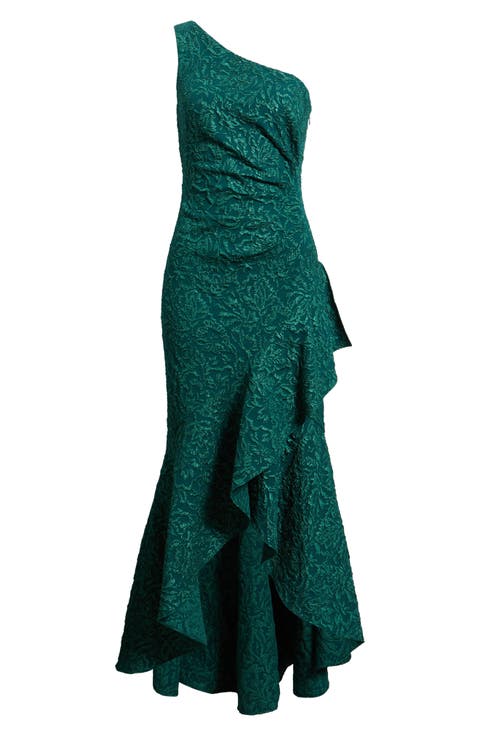 Ruffle Lace One-Shoulder Gown