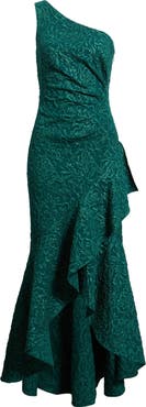Eliza J Ruffle Lace One-Shoulder Gown