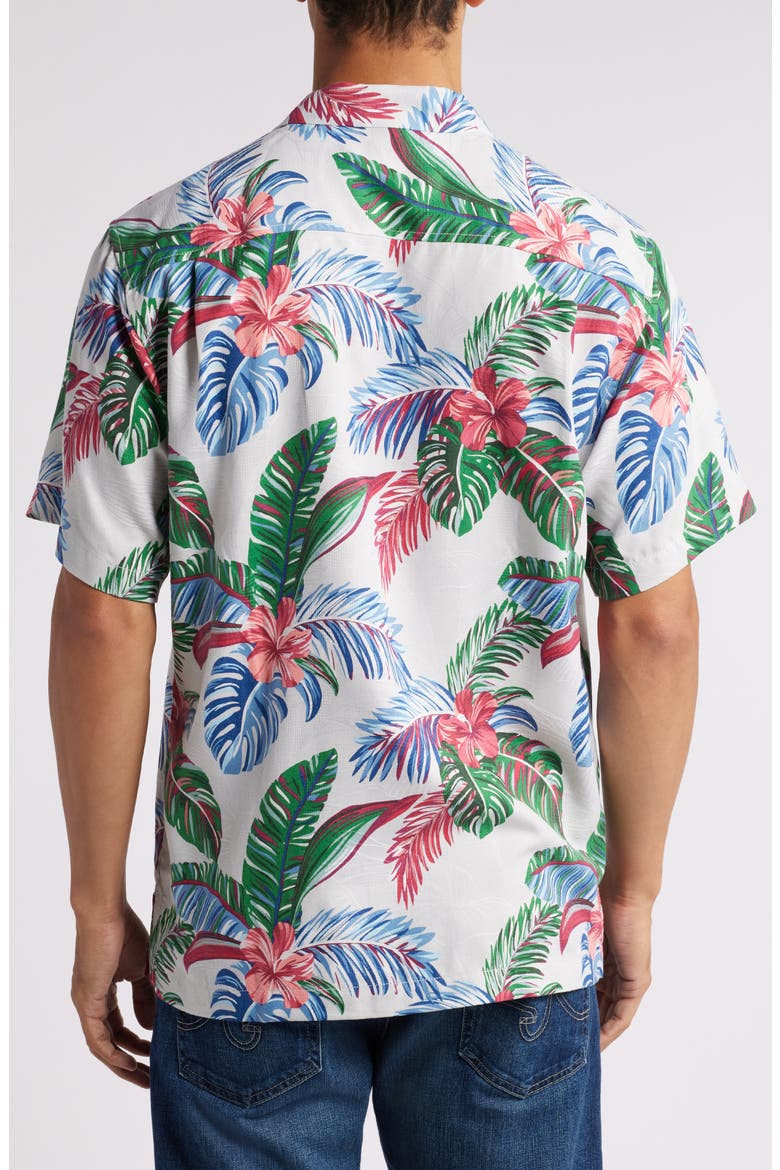 Frond Fusion Short Sleeve Silk Blend Button-Up Shirt, Alternate, color, BREEZE