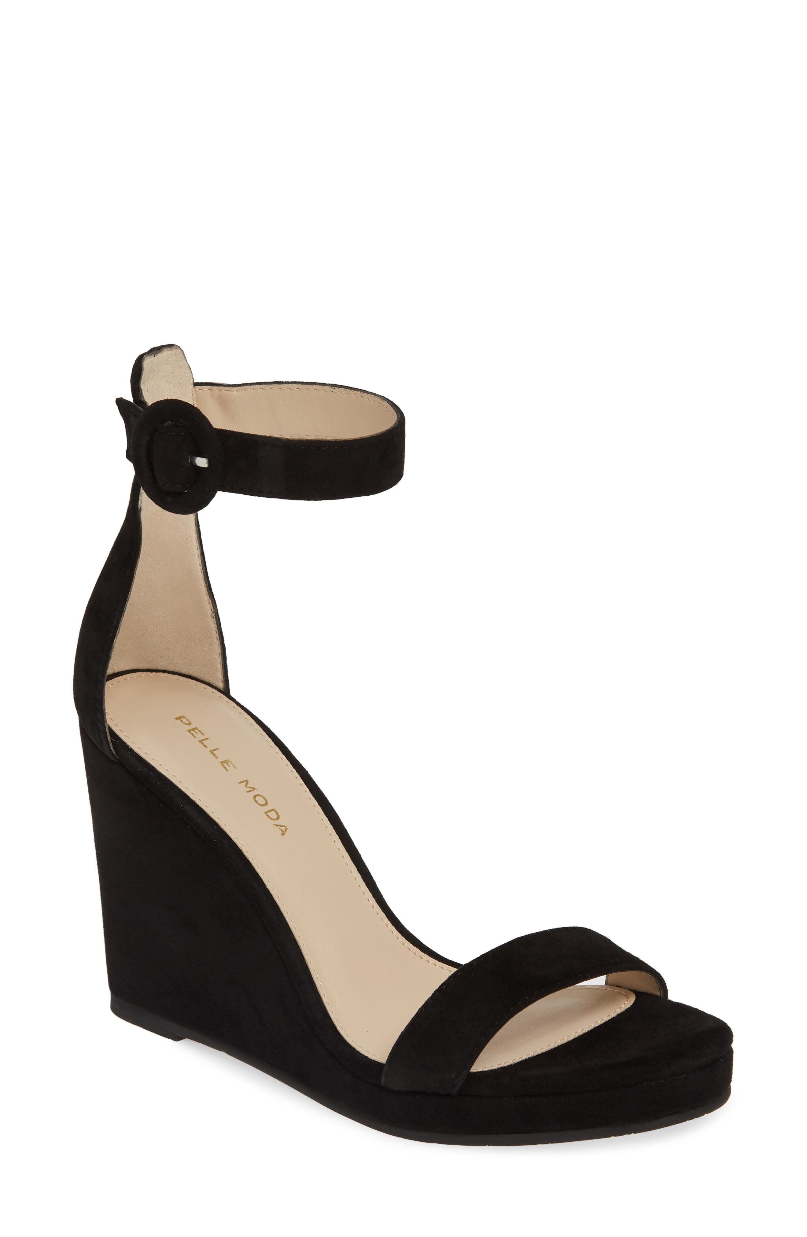 Nisha Wedge Sandal, Main, color, BLACK LEATHER
