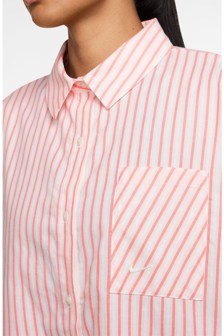 Sportswear Oversize Stripe Cotton Button-Up Shirt, Alternate, color, SEA CORAL/ LIGHT BONE