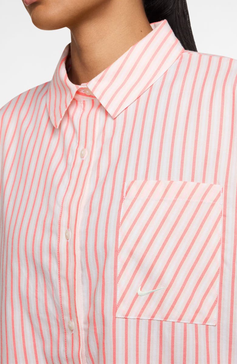 Nike Sportswear Oversize Stripe Cotton Button-Up Shirt, Alternate, color, Sea Coral/ Light Bone