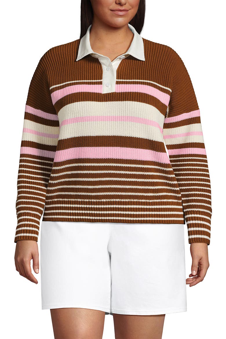 Drifter Rugby with Woven Collar Sweater, Main, color, Rich Ginger Multi Stripes
