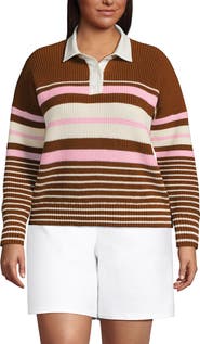 Lands' End Drifter Rugby with Woven Collar Sweater