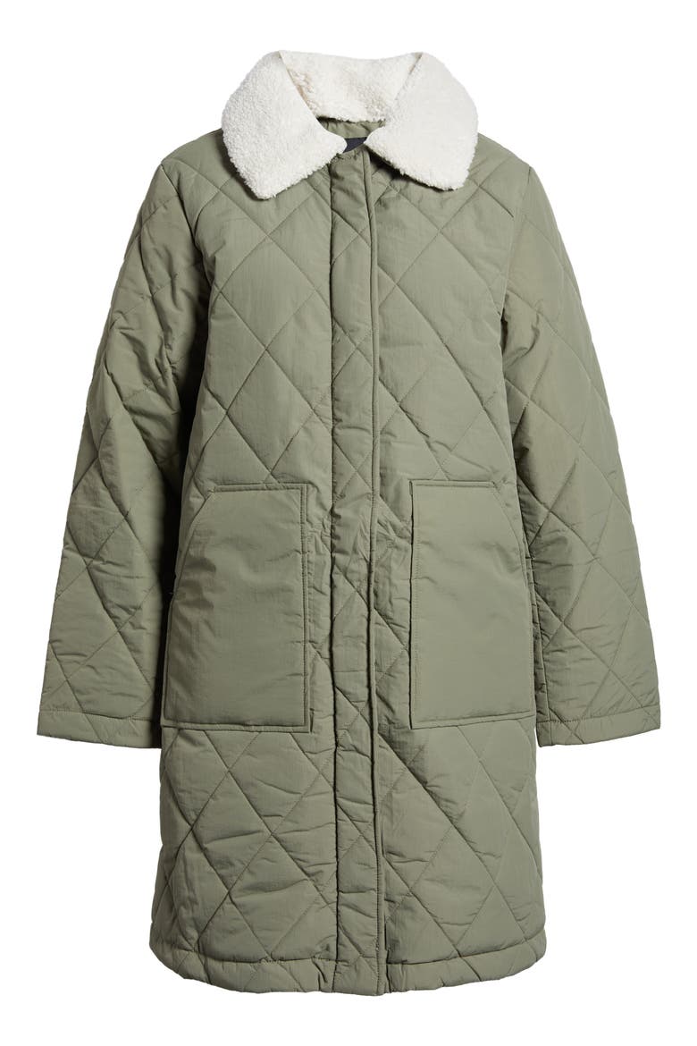 Water Resistant Quilted Coat with Removable Faux Shearling Collar, Alternate, color, SAGE