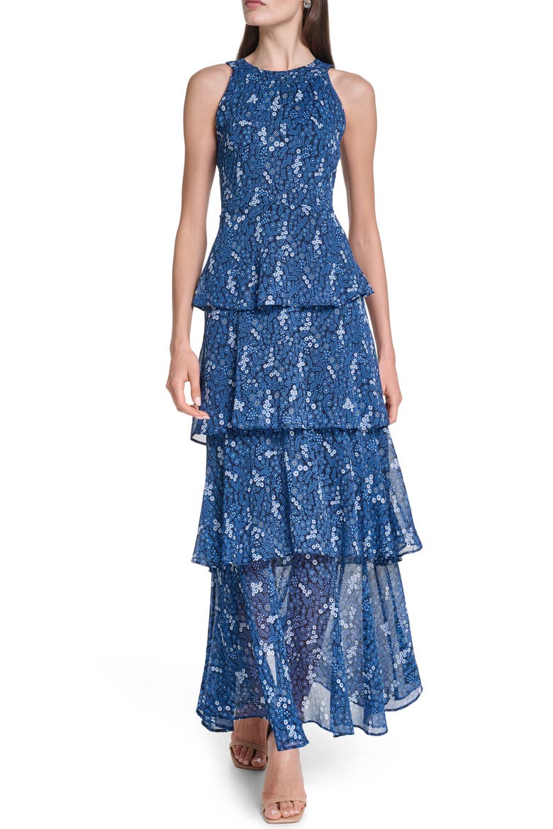 Tiered Maxi Dress, Main, color, SKY CAPTAIN/ BLUE