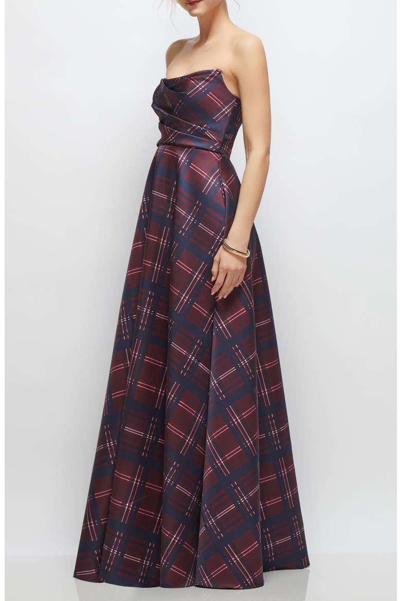 Tartan Strapless Gown, Alternate, color, CABERNET MIDNIGHT