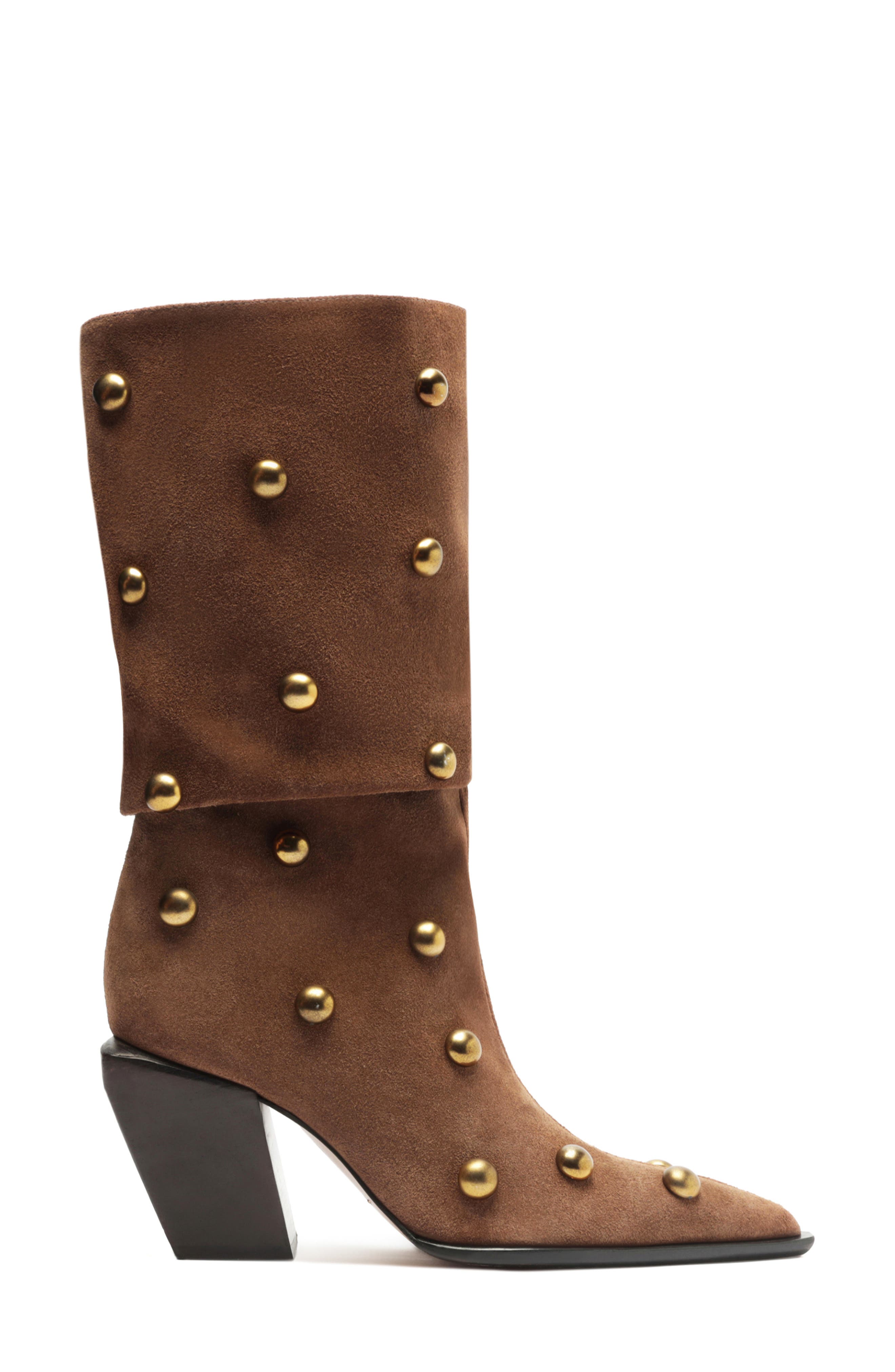 Schutz Tulsa Stud Pointed Toe Boot, Alternate, color, Pecan Brown