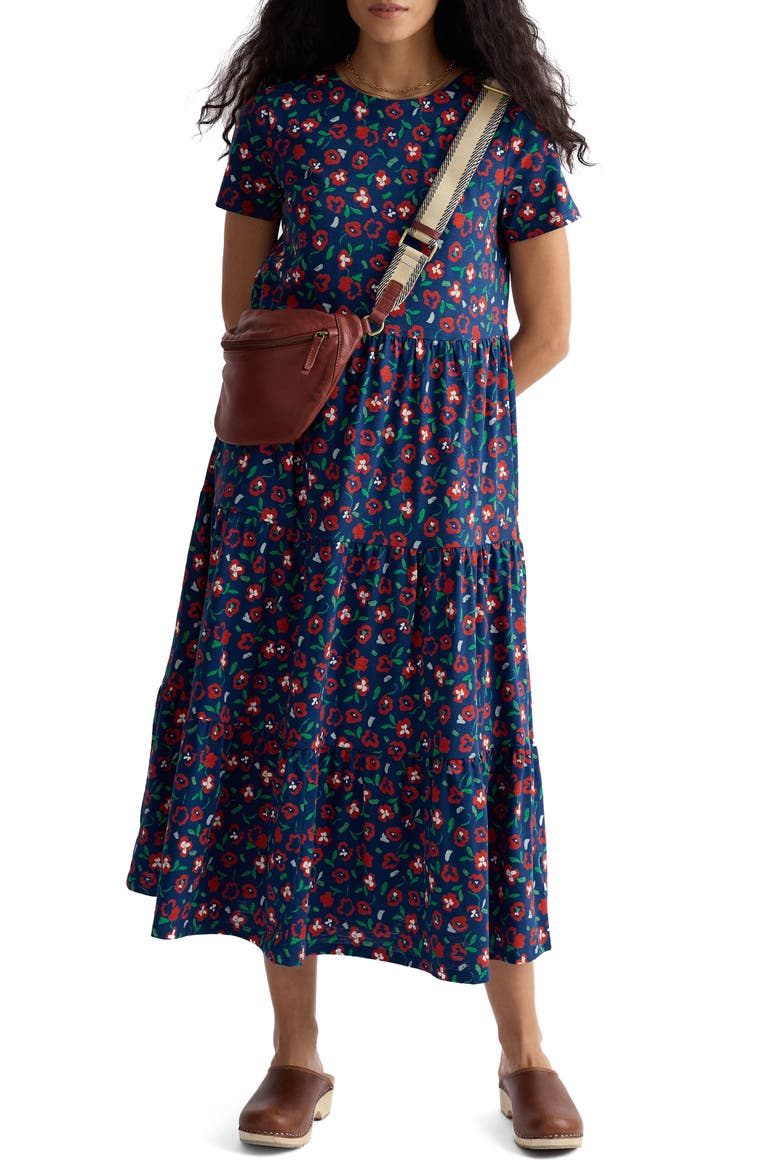 Line Strokes Floral Organic Cotton Midi Dress, Main, color, ARTY PANSY CAYENNE